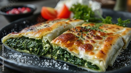 Turkish delicacies; spinach patties (D borek, gozleme), Generative AI.