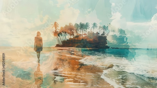 Mesmerizing double exposure technique merging mesmerizing beach landscapes with unforgettable holiday memories