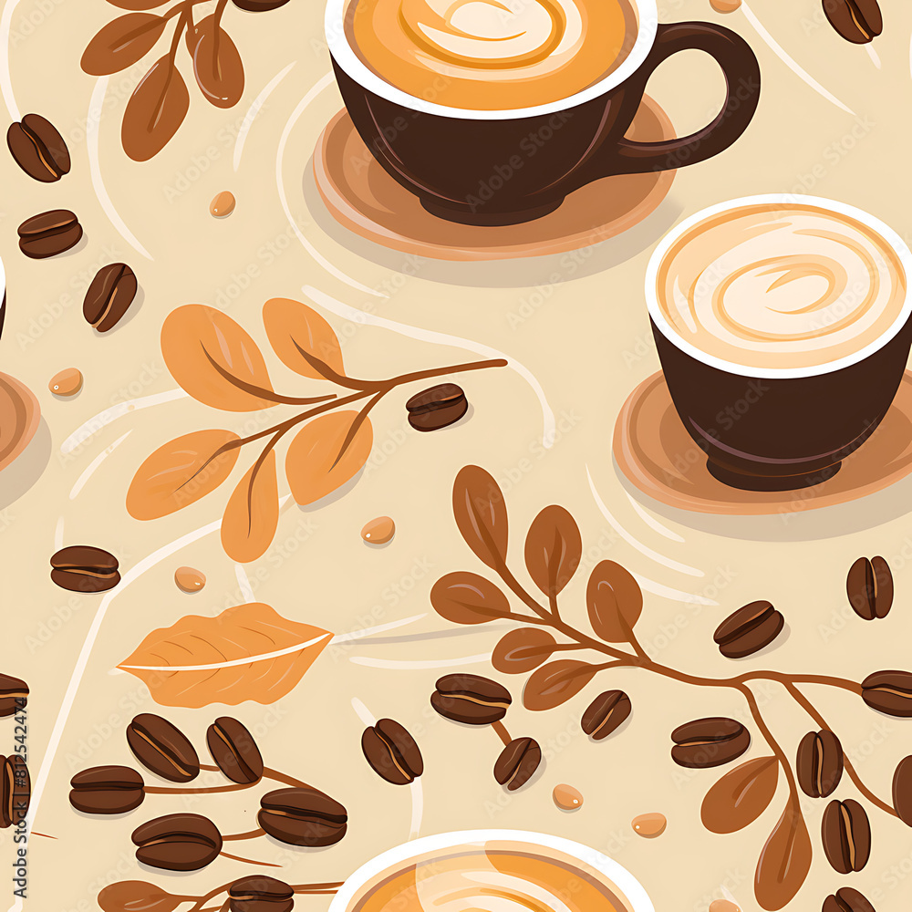 Obraz premium Coffee cup seamless pattern, the beauty of design for many different graphic works.