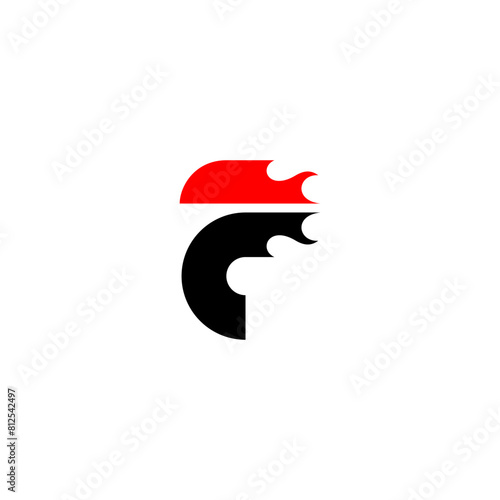 monogram F logo template with fire in flat style black color and red color