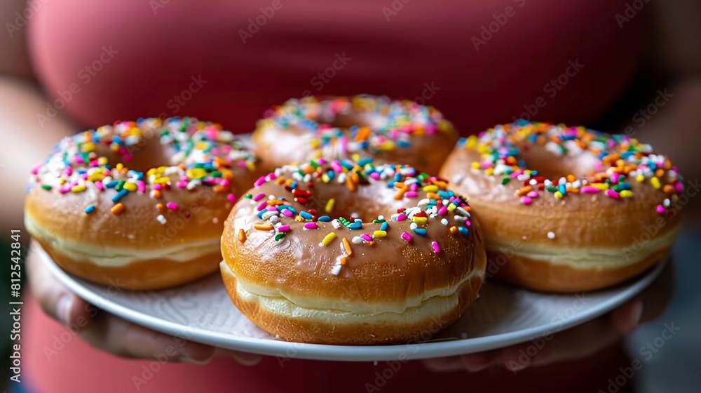 Obese man enjoying donuts, facing consequences of sweet addiction leading to obesity Obese man enjoying donuts, facing consequences of sweet addiction leading to obesity