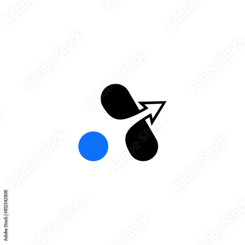 font A logo design with arrow in flat style black color and blue color