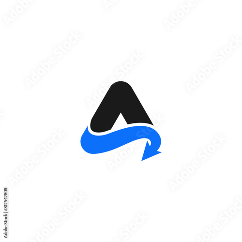 letter A logo design with arrow in flat style black color and blue color
