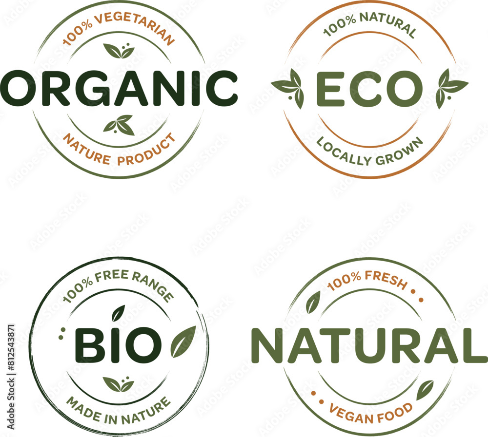 Eco, bio, organic and natural products sticker, label, icon, badge and logo Eco, bio, organic and natural products sticker, label, icon, badge and logo
