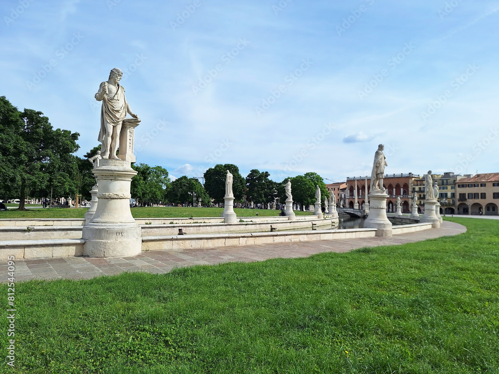 Prato della Valle with statues in Padova. Famous landmarks in Padova. Prato della Valle with statues in Padova. Famous landmarks in Padova.