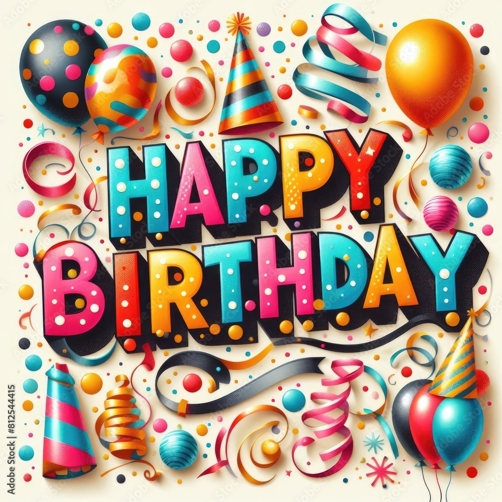 A colorful birthday card with balloons and confetti image realistic photo card design illustrator illustrator. A colorful birthday card with balloons and confetti image realistic photo card design illustrator illustrator.