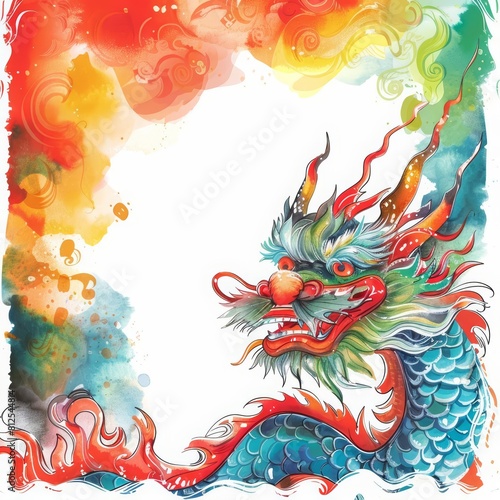 Illustration cards blank template for text of Chinese New Year with elements of dragon dance and element background