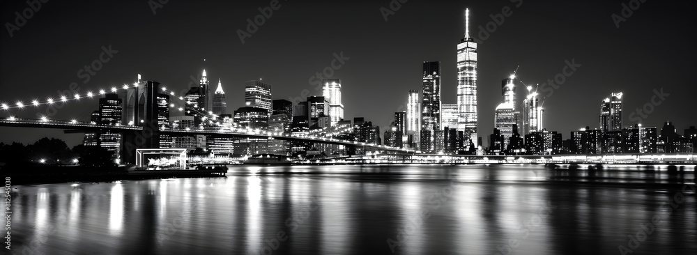 Brooklyn Bridge and Lower Manhattan skyline at night, New York city. Brooklyn Bridge
