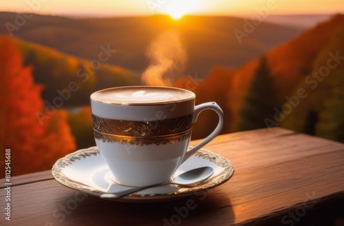 mug in nature, tea, coffee, cup of tea, coffee mug, cup of coffee, breakfast in nature, nature, autumn, tea party, glass of tea, autumn garden, garden, wooden table