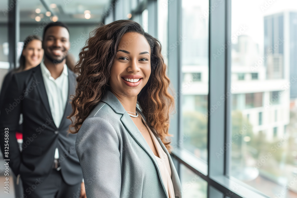 Portrait of smiling business people indoors Portrait of smiling business people indoors