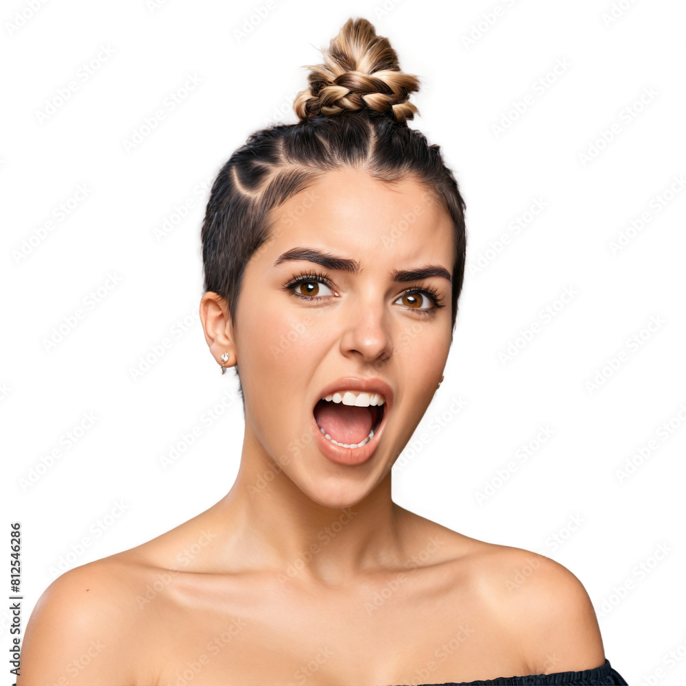 Woman in her 20s with a braided faux hawk and an off shoulder crop top. Essence of diverse femininity. Woman in her 20s with a braided faux hawk and an off shoulder crop top. Essence of diverse femininity.