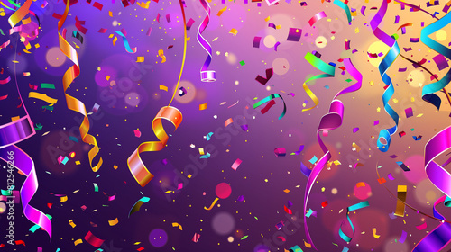 colored confetti for a card. Image with copyspace and purpple background.  photo