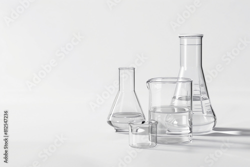  laboratory glassware  including beakers and flasks on white background