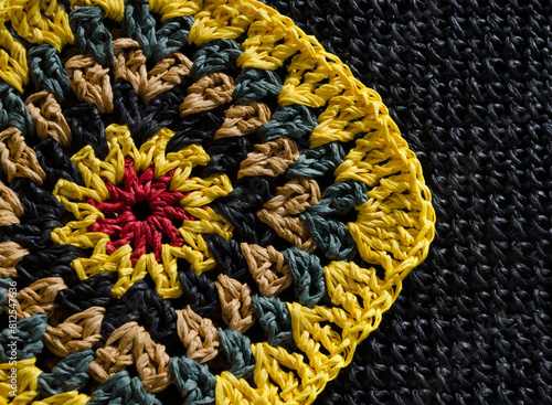 Raffia yarn texture. Crocheted bags, clutches, hats, wallets. © Natalia