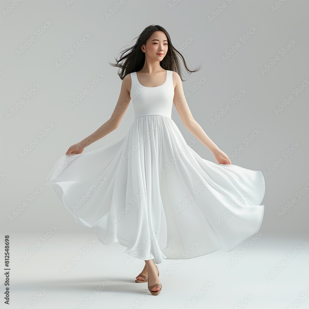 Fototapeta premium Mockup of a female white dress worn by a model