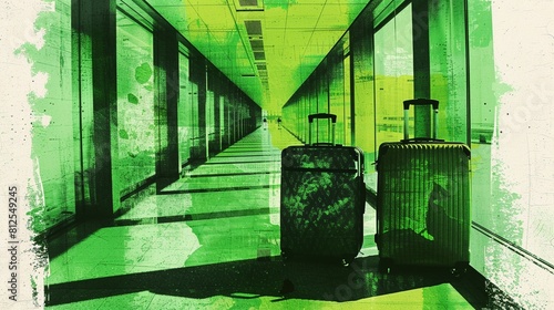 A stylish image of three suitcases placed in a sunlit airport hallway, evoking the feeling of anticipation and adventure associated with summer vacations, with space for a text message or design photo