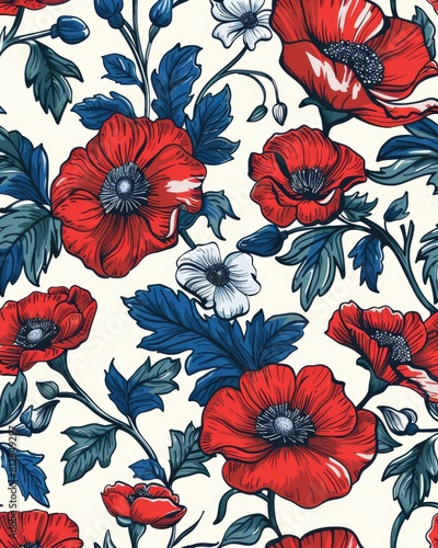 Seamless pattern with red poppies.