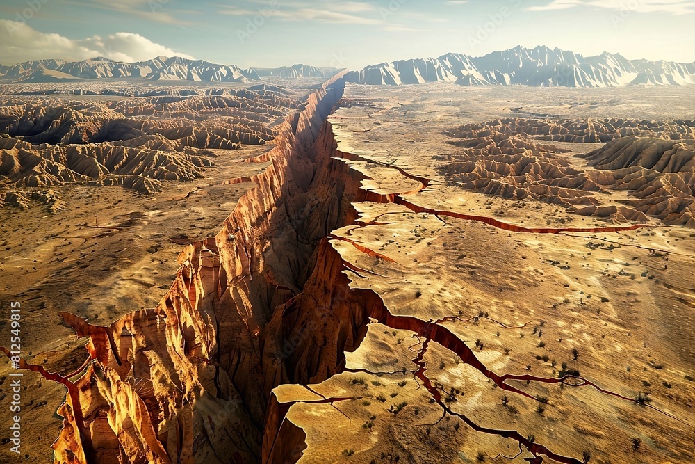 Geological fault lines or tectonic plates shifting beneath the Earth's surface, coating seismic activity and triggering earthquakes.
