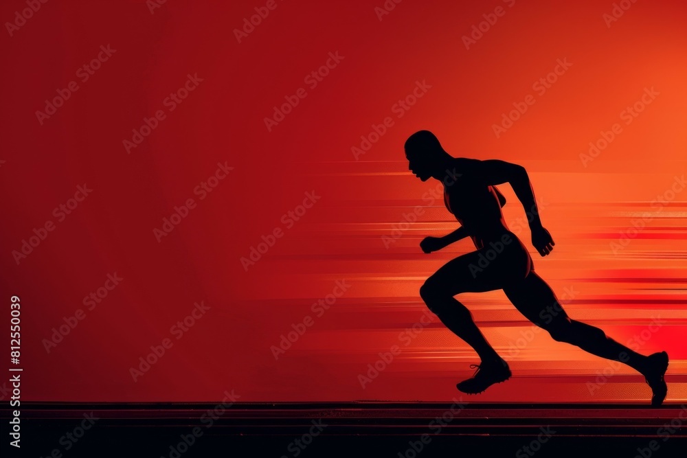 A captivating silhouette of a 100-meter dash runner in full motion, set against a vibrant abstract backdrop. Perfect for evoking themes of competition, strength, and success in sports and fitness.