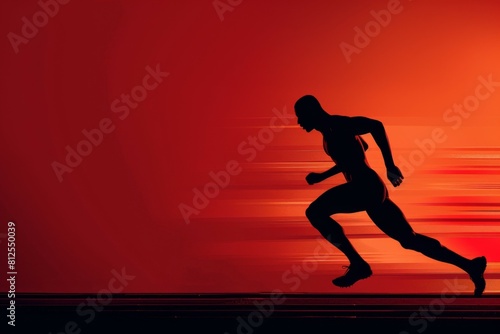 A captivating silhouette of a 100-meter dash runner in full motion  set against a vibrant abstract backdrop. Perfect for evoking themes of competition  strength  and success in sports and fitness.