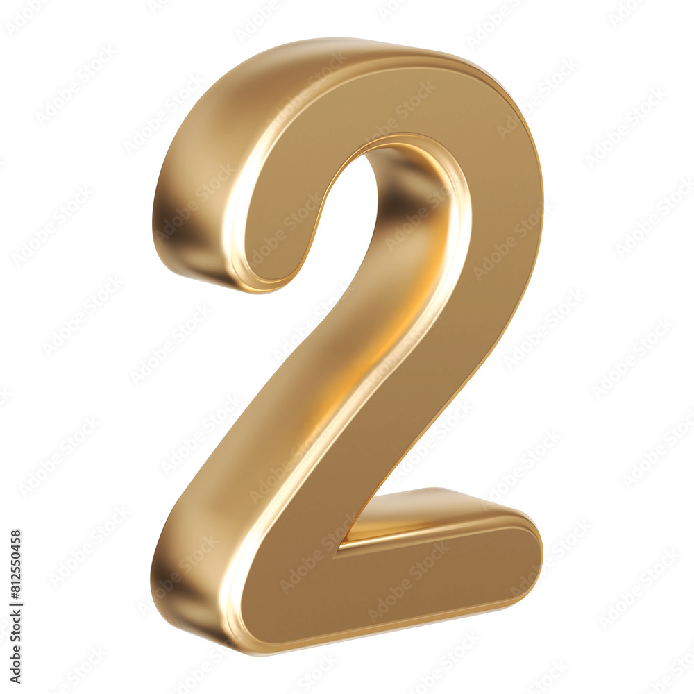 Naklejka premium Gold 3D Number 2