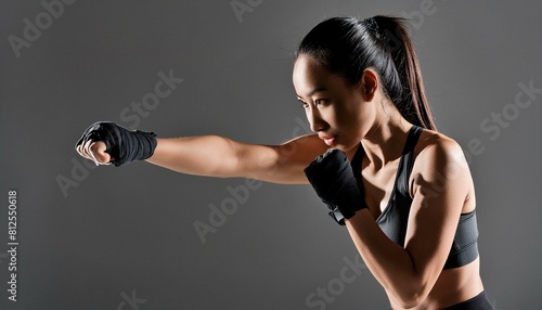 素手のパンチを練習するスポーツウェアの女子ボクサー