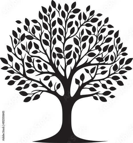 line art nature logo vector design oak tree inside circle, abstract tree logo symbol inside circle