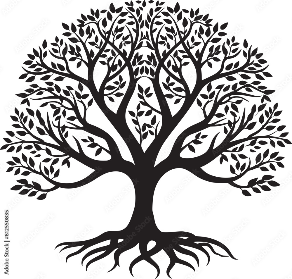 Obraz premium line art nature logo vector design oak tree inside circle, abstract tree logo symbol inside circle