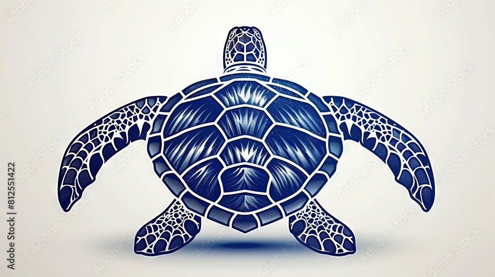 Sea turtle drawing on white background with blue outline Stock ...