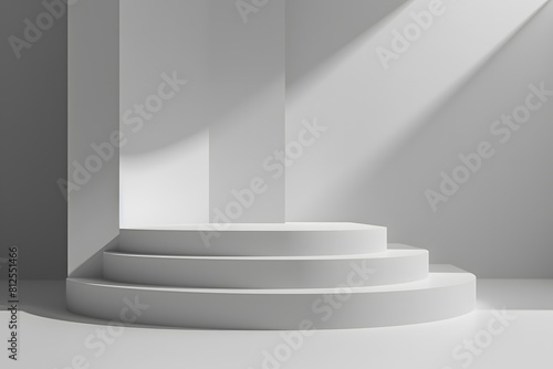 Empty steps cylinder podium on empty background. 3D rendering. Generative Ai.