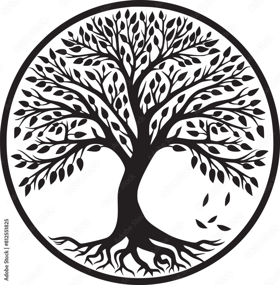 line art nature logo vector design oak tree inside circle, abstract ...