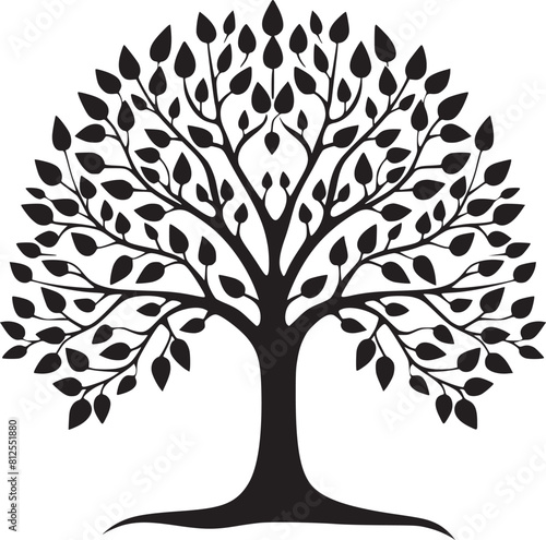 line art nature logo vector design oak tree inside circle, abstract tree logo symbol inside circle