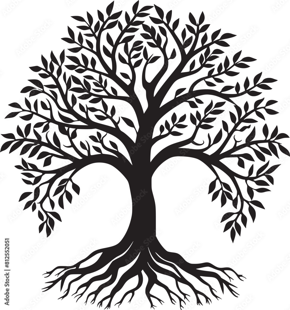 Obraz premium line art nature logo vector design oak tree inside circle, abstract tree logo symbol inside circle