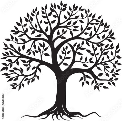 line art nature logo vector design oak tree inside circle, abstract tree logo symbol inside circle