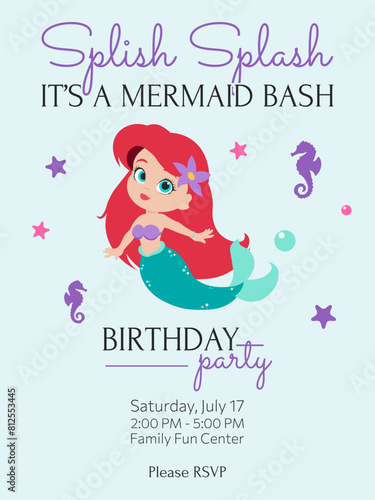 Mermaid Birthday Party Invitation with Character