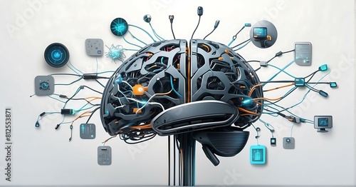 Artificial intelligence concept with human brain on white background