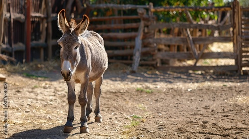 Donkey from Poitou strolling in a sunny pen