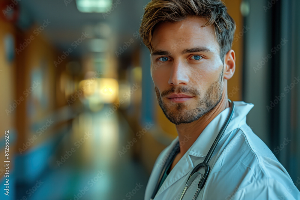 Portrait Photo of a Handsome Male Doctor at the Hospital, Generative AI Portrait Photo of a Handsome Male Doctor at the Hospital, Generative AI