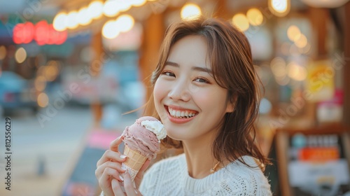 Asian woman with ice cream