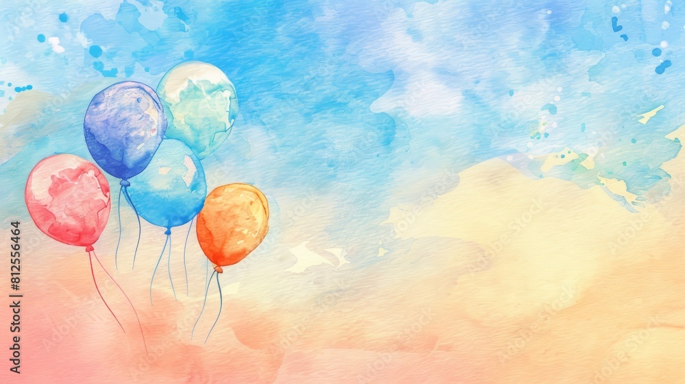 Fototapeta premium Charming watercolor depiction of balloons against a pastel sky