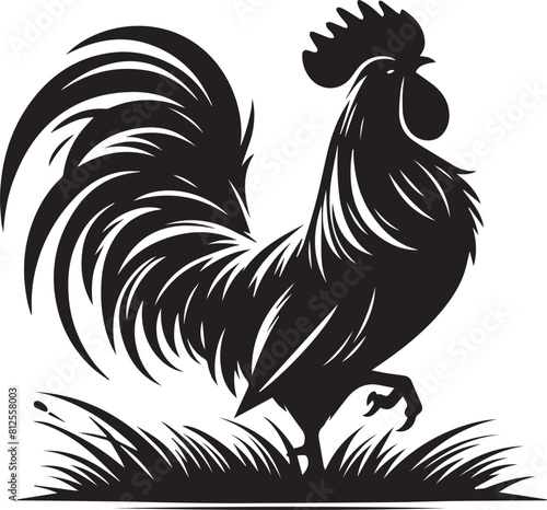 Rooster silhouette icon Vector illustration on white background.