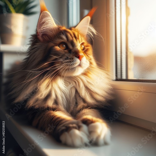 A cat lying on a window sill art photo attractive harmony illustrator.
