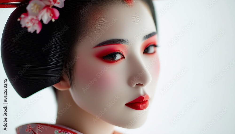 portrait of beautiful geisha in traditional clothes, isolated white background, copy space for a text
portrait of beautiful geisha in traditional clothes, isolated white background, copy space for a text