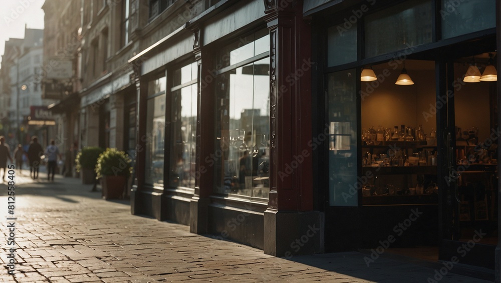 photo of a shop with a glass display case on the side of the road in the morning made by AI generative photo of a shop with a glass display case on the side of the road in the morning made by AI generative