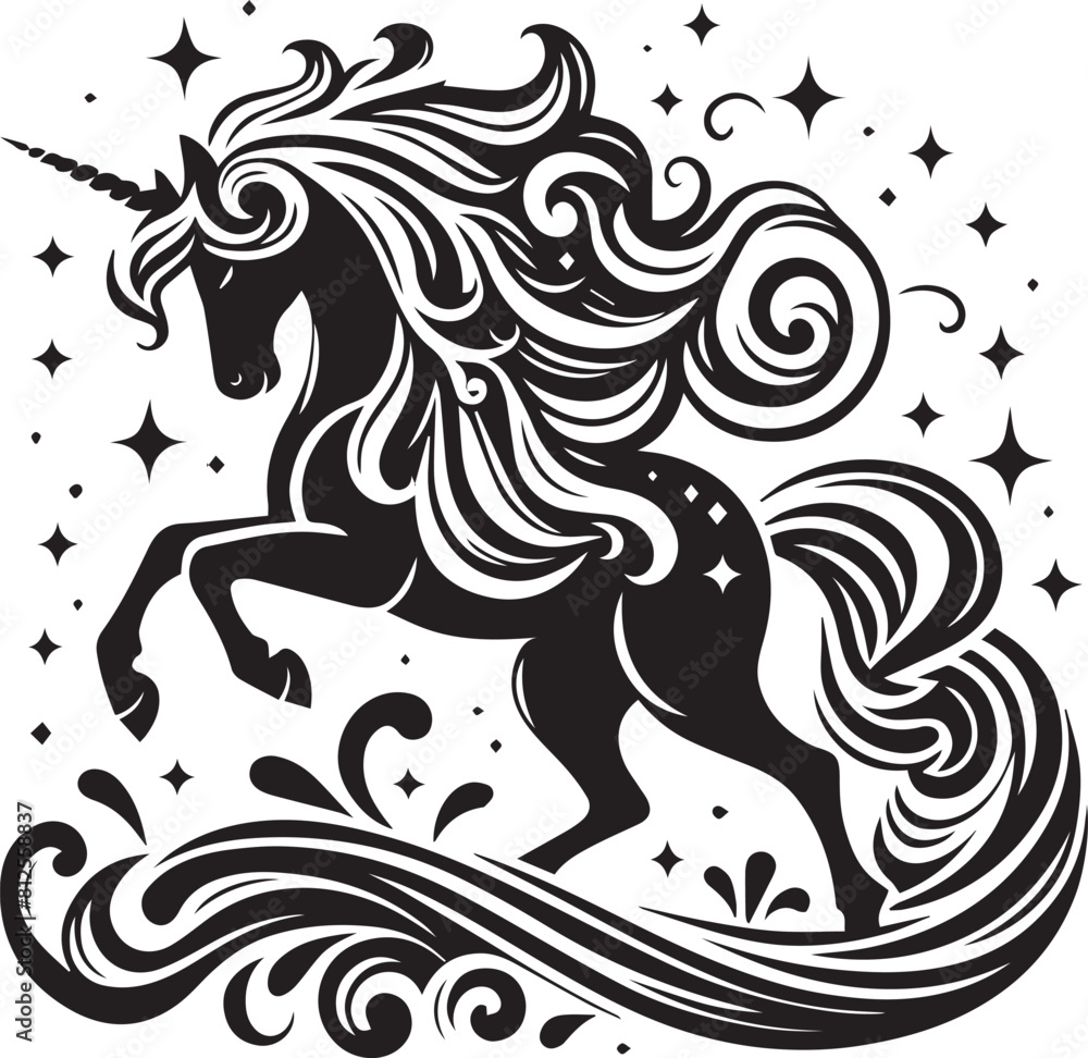 Unicorn head silhouette isolated on white background. Vector illustration. Unicorn silhouette simple flat design Unicorn head silhouette isolated on white background. Vector illustration. Unicorn silhouette simple flat design