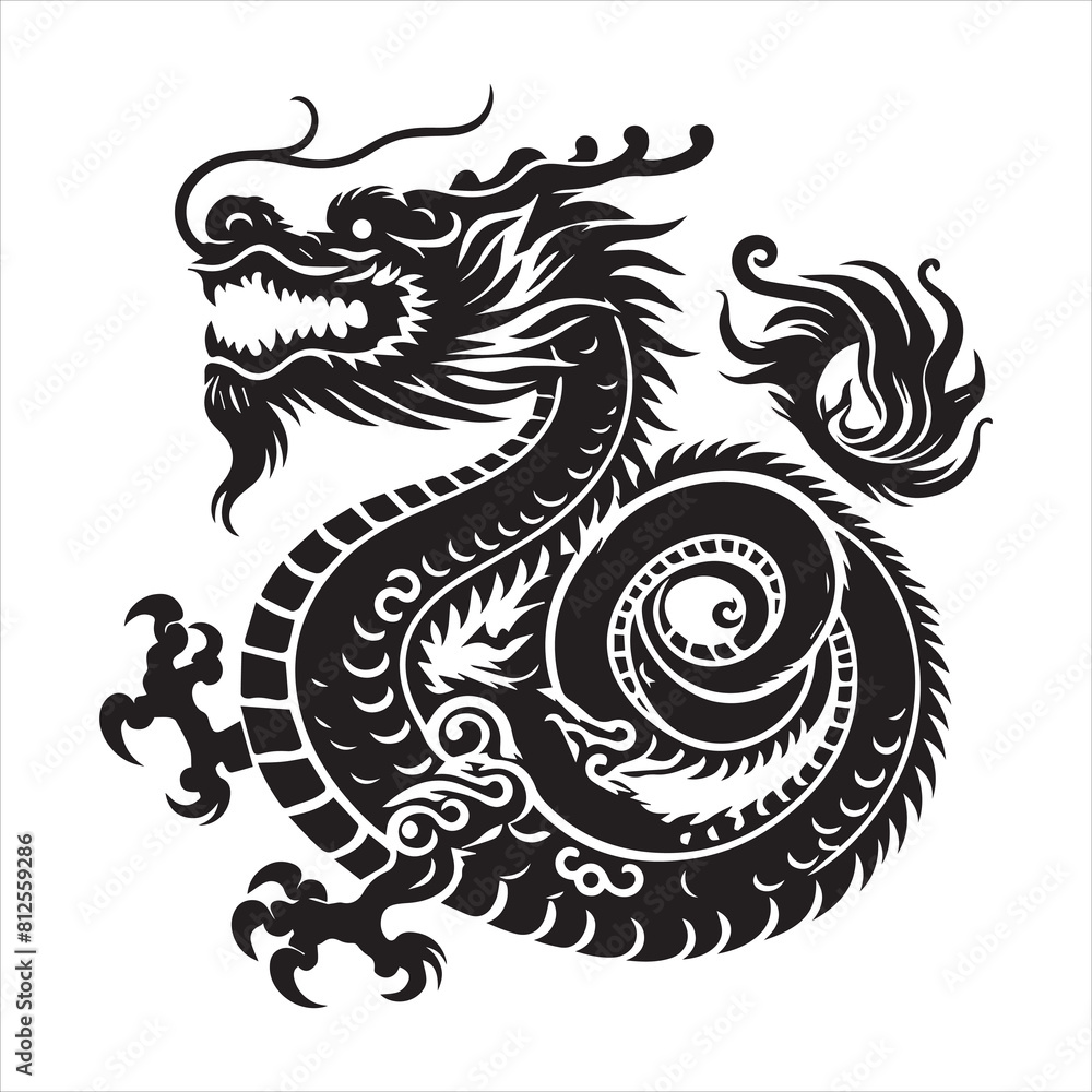 Vector drawing of a black dragon silhouette Vector drawing of a black dragon silhouette