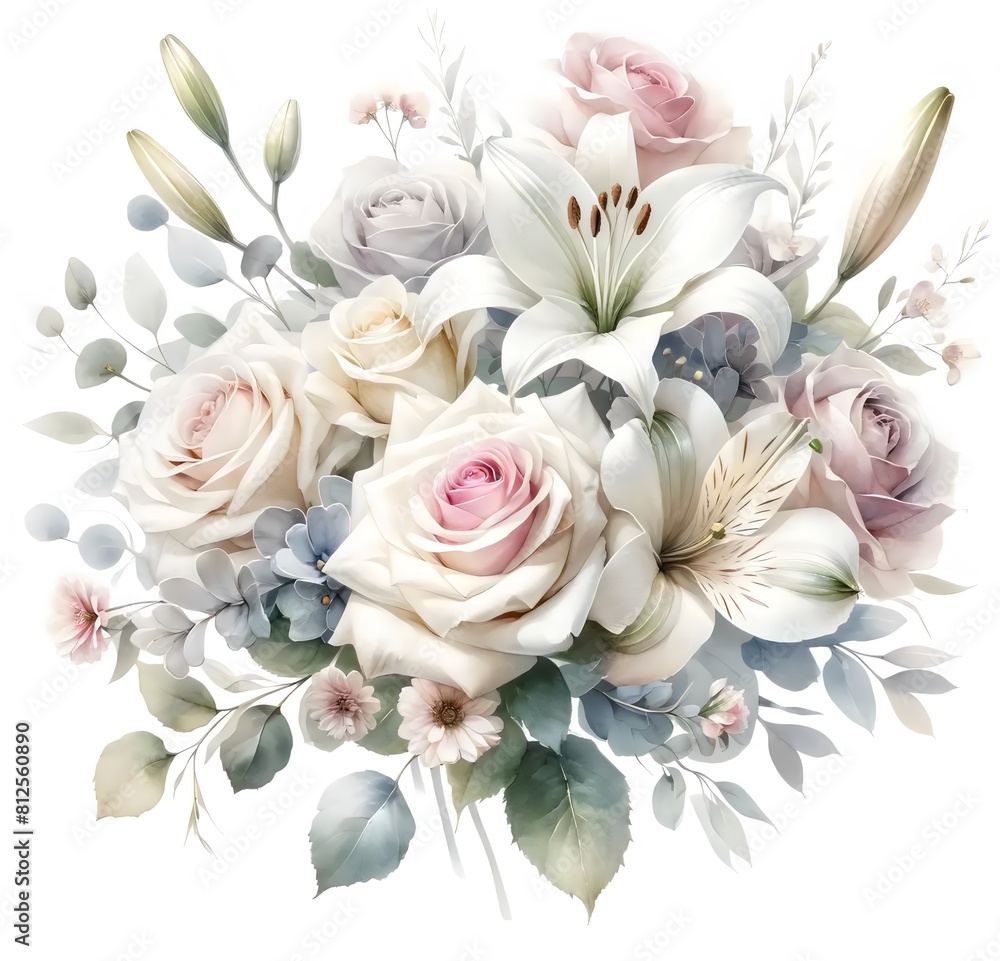 Pastel Floral Bouquet with Roses and Lilies Pastel Floral Bouquet with Roses and Lilies