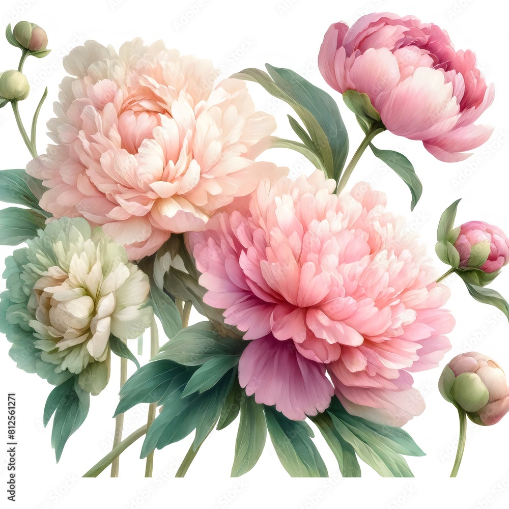 Soft Pink and Cream Peonies in Bloom Soft Pink and Cream Peonies in Bloom