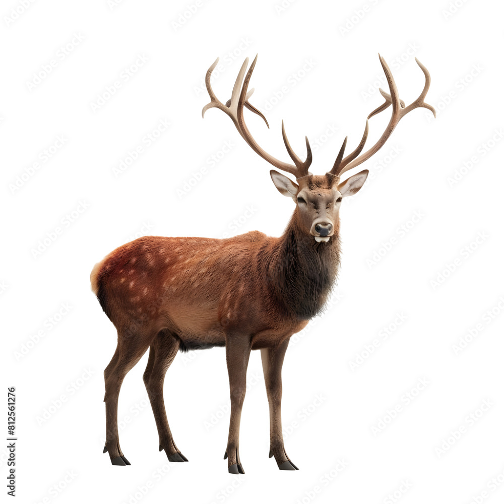 Brown deer with big horns Isolated on transparent background Brown deer with big horns Isolated on transparent background