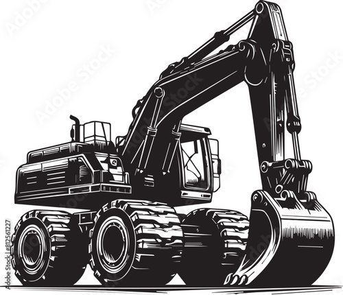 Front Wheel Excavator Silhouette Vector
